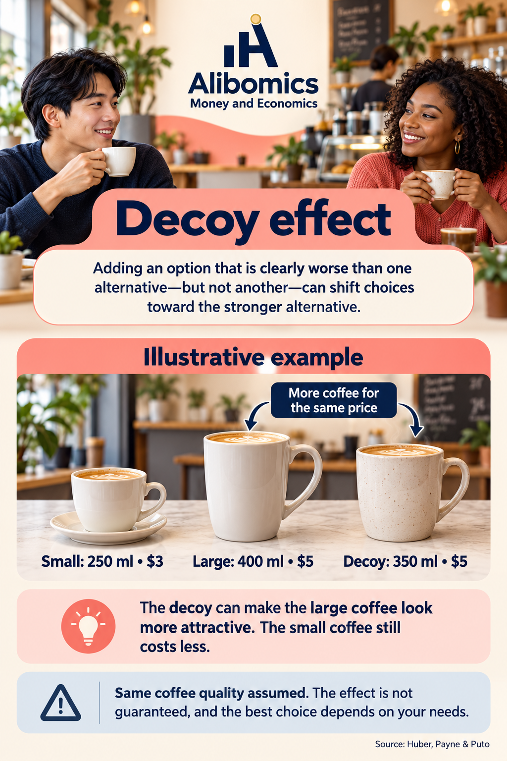 Decoy effect: An additional option can change preferences between existing options when it is dominated by one of them.